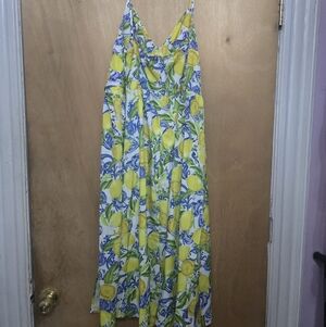 Lemon Print Maxi Sundress - Yellow, Blue & Green From Shien
